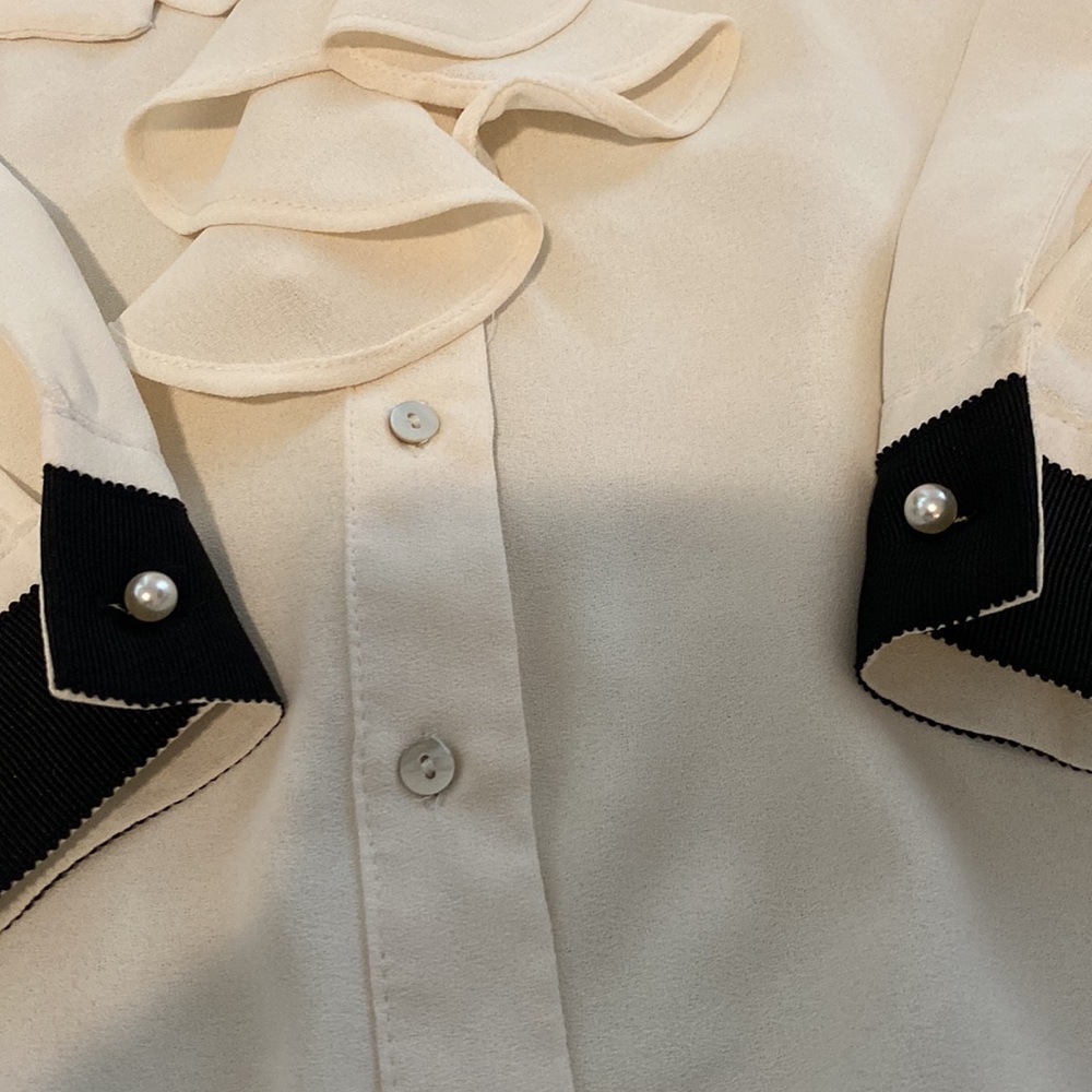 Zara Basic Collection Cream/Black Piped/Sleeve Ru… - image 6